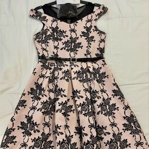 Knitworks Pink and Black Floral Kids Dress